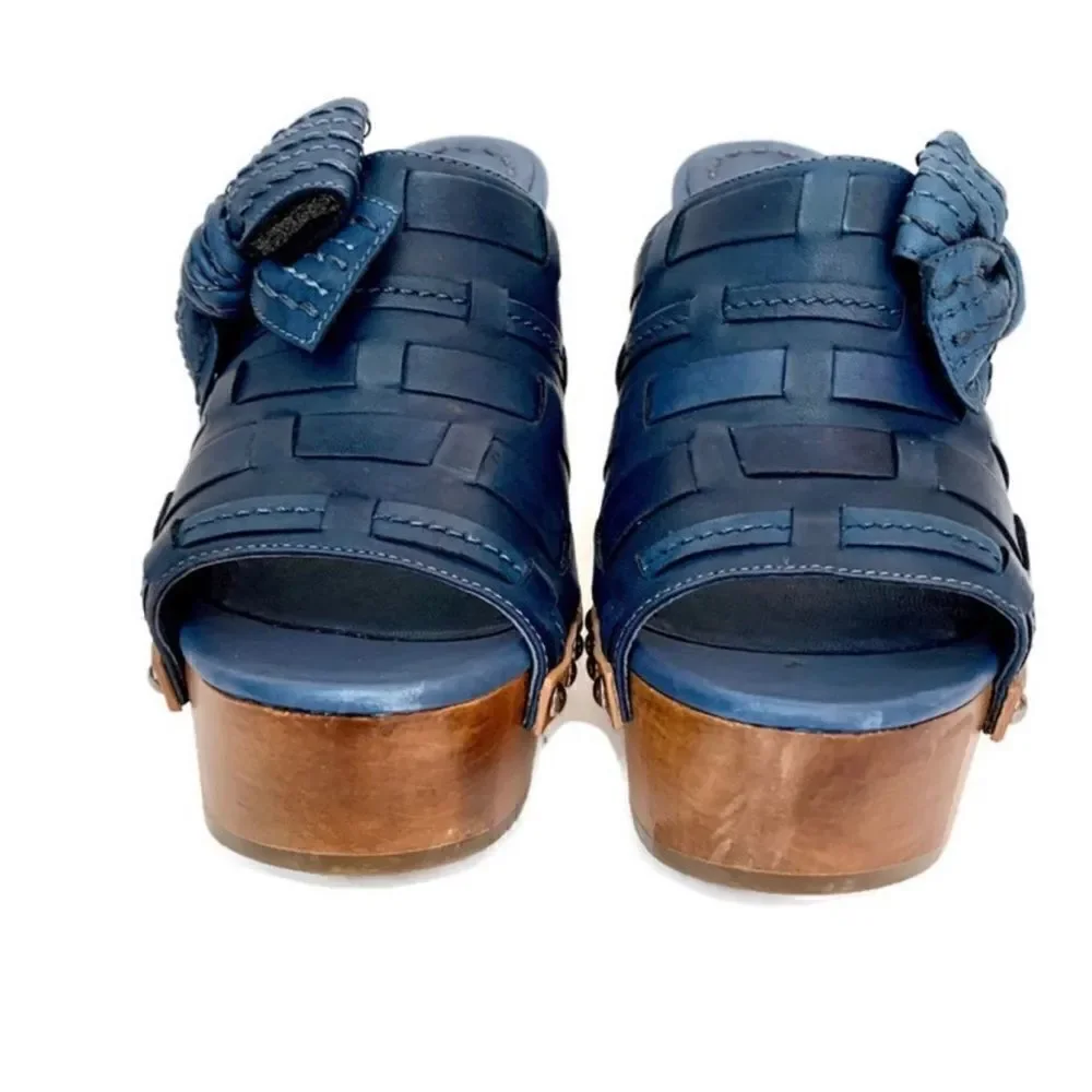 NEW! Miu Miu Blue Leather Platform Sandals Sz 7.5